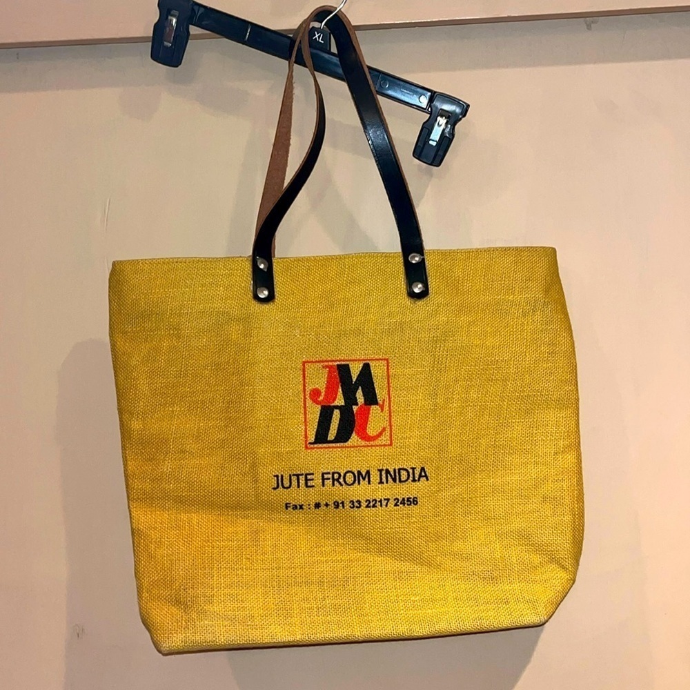 JNDC Jute Yellow tote bag with leather straps